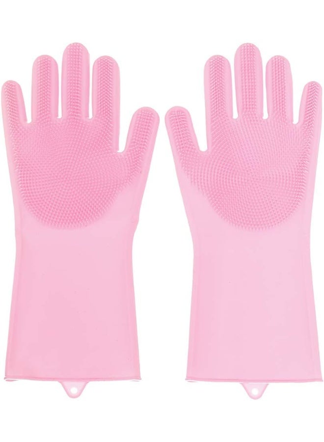Pink Heat-Resistant Silicone Scrubbing Gloves – Reusable – For Dishwashing, Car Cleaning & Personal Care - Image 1