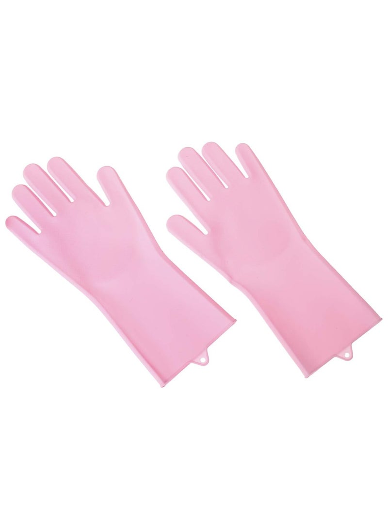 Pink Heat-Resistant Silicone Scrubbing Gloves – Reusable – For Dishwashing, Car Cleaning & Personal Care - Image 2