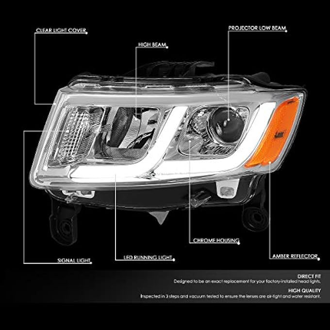 DNA MOTORING زوج من مصابيح أمامية LED DRL Projector لسيارة جيب جراند شيروكي موديل 1416 - Image 3