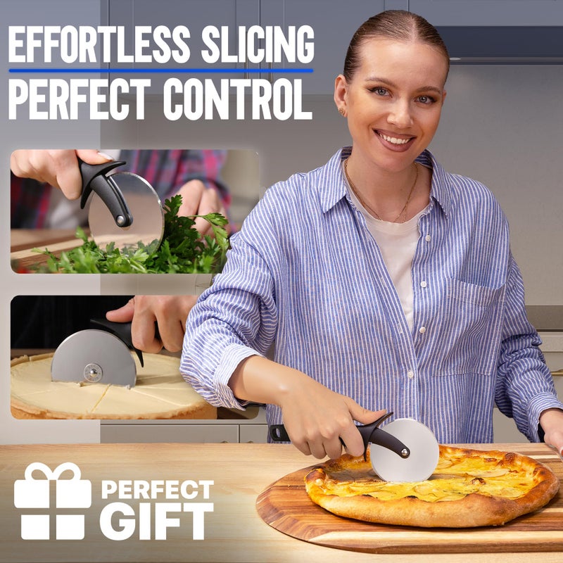 kitchen-star Kitchenstar Pizza Cutter Wheel - 304 Stainless Steel Slicer Knife With Super Sharp Blade  Anti-Wobble Axle Mechanism  Ergonomic Non-Slip Handle & Protective Cover  Dishwasher Safe - Image 2