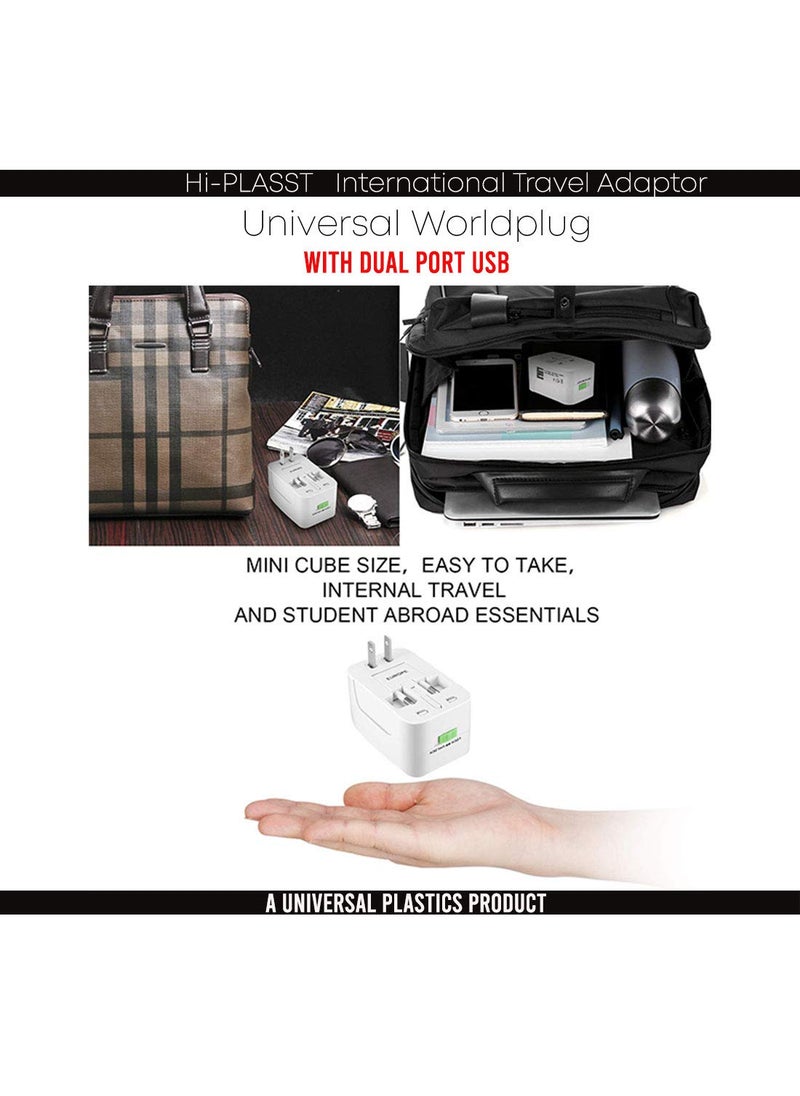 HI PLASST PINS N PLUGS HiPLASST International All in One Universal Travel Adapter EuropeUKUSChinaIndia Universal Worldwide Charger Plug for Phone Laptop Mobile 2 USB Universal Travel Adapter  - Image 4