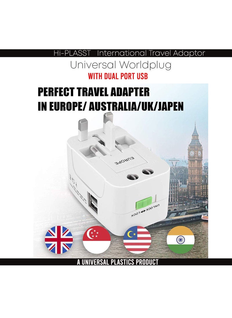 HI PLASST PINS N PLUGS HiPLASST International All in One Universal Travel Adapter EuropeUKUSChinaIndia Universal Worldwide Charger Plug for Phone Laptop Mobile 2 USB Universal Travel Adapter  - Image 5