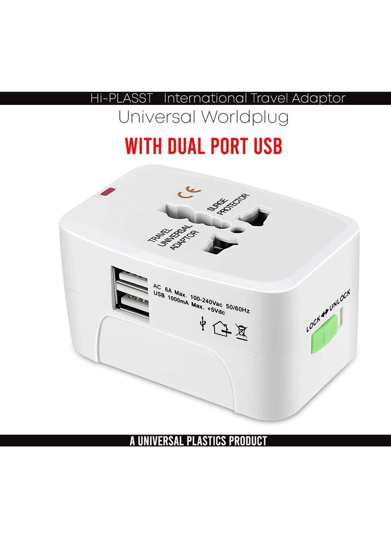 HI PLASST PINS N PLUGS HiPLASST International All in One Universal Travel Adapter EuropeUKUSChinaIndia Universal Worldwide Charger Plug for Phone Laptop Mobile 2 USB Universal Travel Adapter  - Image 2