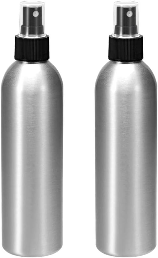 uxcell 2pcs 8.5oz/250ml Aluminium Spray Bottle with Black Fine Mist Sprayer, Empty Refillable Container Travel Bottle for Kitchen Bathroom or Plants Water Sprayer