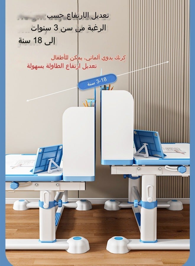 fashionhome Kids Desk and Chair Set Kids Furniture Kids Ergonomic Study Desk and Chair Set, Height Adjustable Children Teens Ergonomic Study Desk for Writing, Reading and Drawing Blue - Image 4