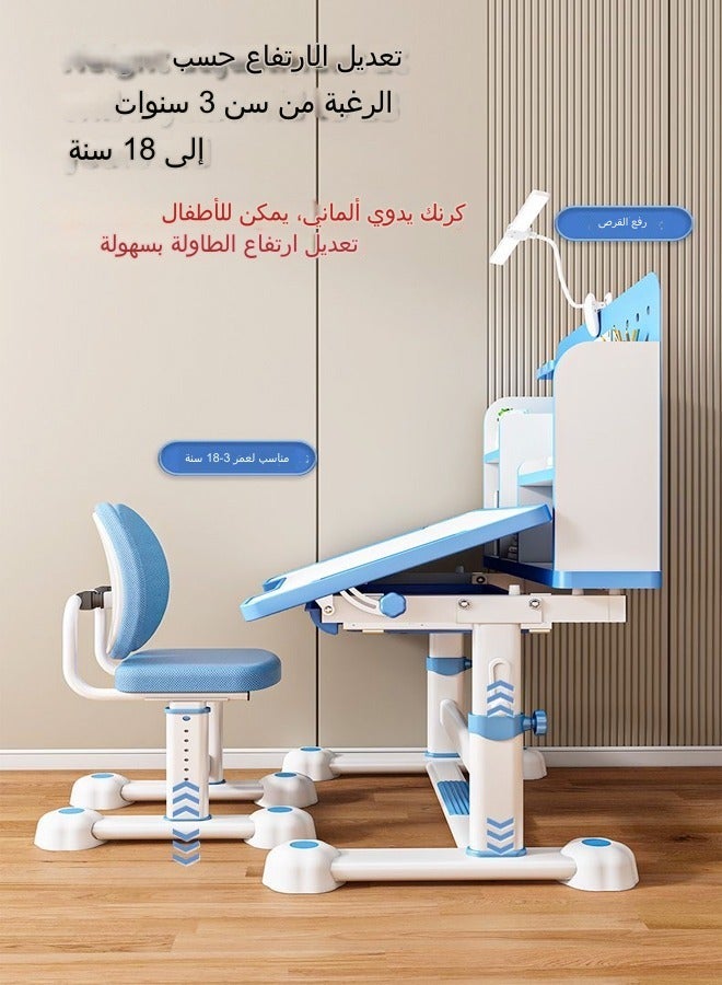 fashionhome Kids Desk and Chair Set Kids Furniture Kids Ergonomic Study Desk and Chair Set, Height Adjustable Children Teens Ergonomic Study Desk for Writing, Reading and Drawing Blue - Image 5