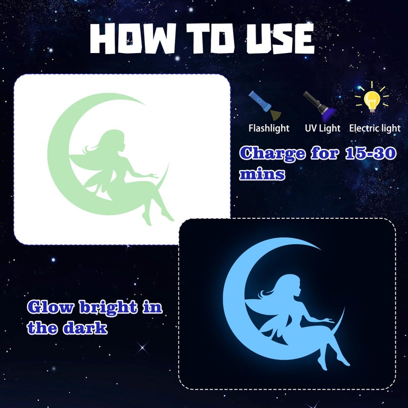 Huimdery Glow in the Dark Stars Unicorn Bedroom Decor for Girls - Fairy Butterfly Wall Decals, Space Galaxy Wall Stickers for Ceiling, Kids Nursery and Living Room Wall Decor - Image 2