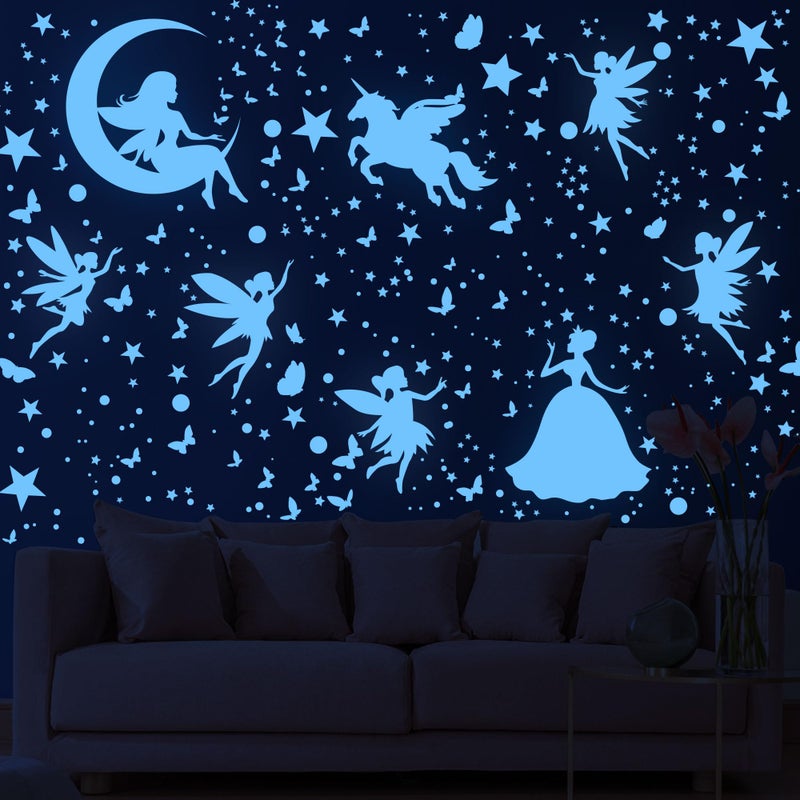 Huimdery Glow in the Dark Stars Unicorn Bedroom Decor for Girls - Fairy Butterfly Wall Decals, Space Galaxy Wall Stickers for Ceiling, Kids Nursery and Living Room Wall Decor - Image 4