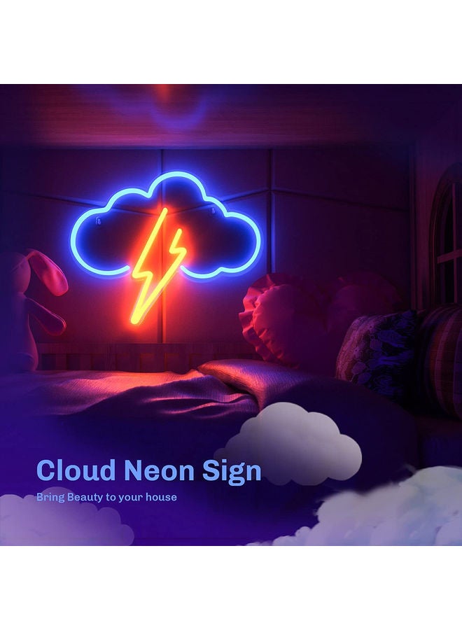 Led Cloud Neon Sign Wall Decor Light Battery Blue/Orange 12.2x13.4inch - Image 2