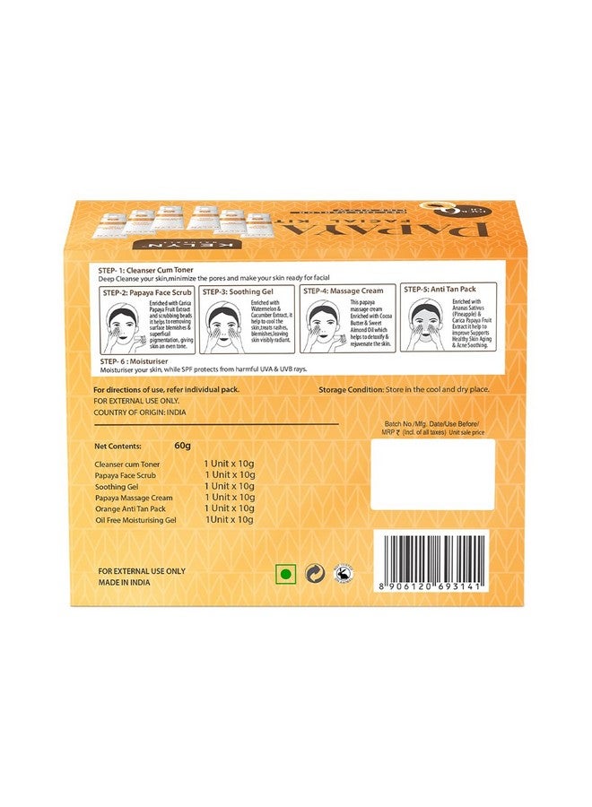 KELYN Papaya Facial Kit for Instant Glow | Keeps Skin Wrinkle & Blemish Free 6 Easy Steps, 60g (Multiple Use) Pack Of 1 - Image 3