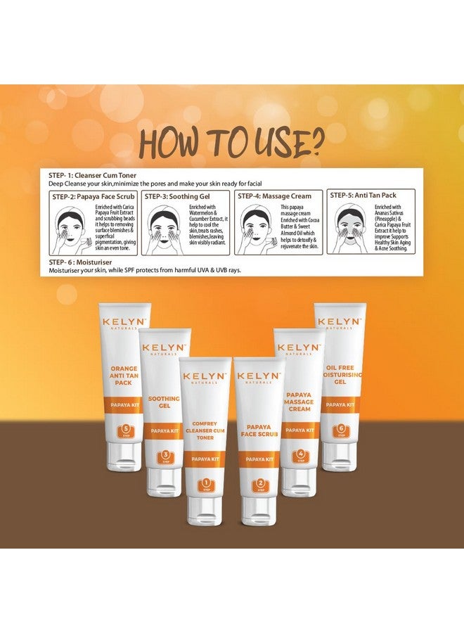 KELYN Papaya Facial Kit for Instant Glow | Keeps Skin Wrinkle & Blemish Free 6 Easy Steps, 60g (Multiple Use) Pack Of 1 - Image 5