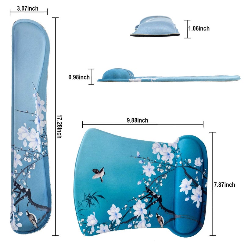 AORTDES Ergonomic Keyboard Mouse Pad Wrist Rest Support Set,Comfortable & Lightweight Memory Foam Computer/Gaming/Office Wrist Set for Easy Typing & Pain Relief (Birds & White Flowers) - Image 2