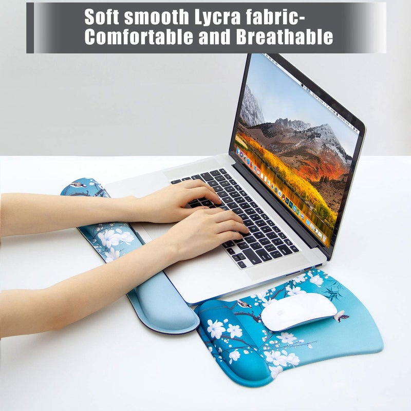 AORTDES Ergonomic Keyboard Mouse Pad Wrist Rest Support Set,Comfortable & Lightweight Memory Foam Computer/Gaming/Office Wrist Set for Easy Typing & Pain Relief (Birds & White Flowers) - Image 5