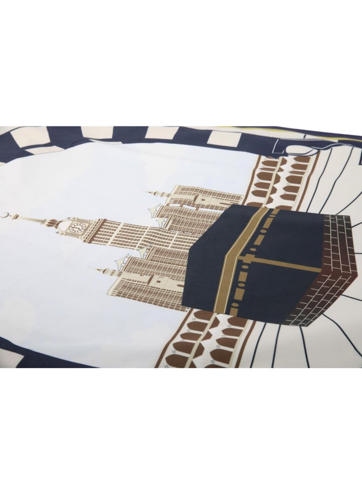 ماتكس سجادة صلاة مخملية مع حافظة سجاد، 68x117 سم - ازرق غامق و ابيض - Image 3