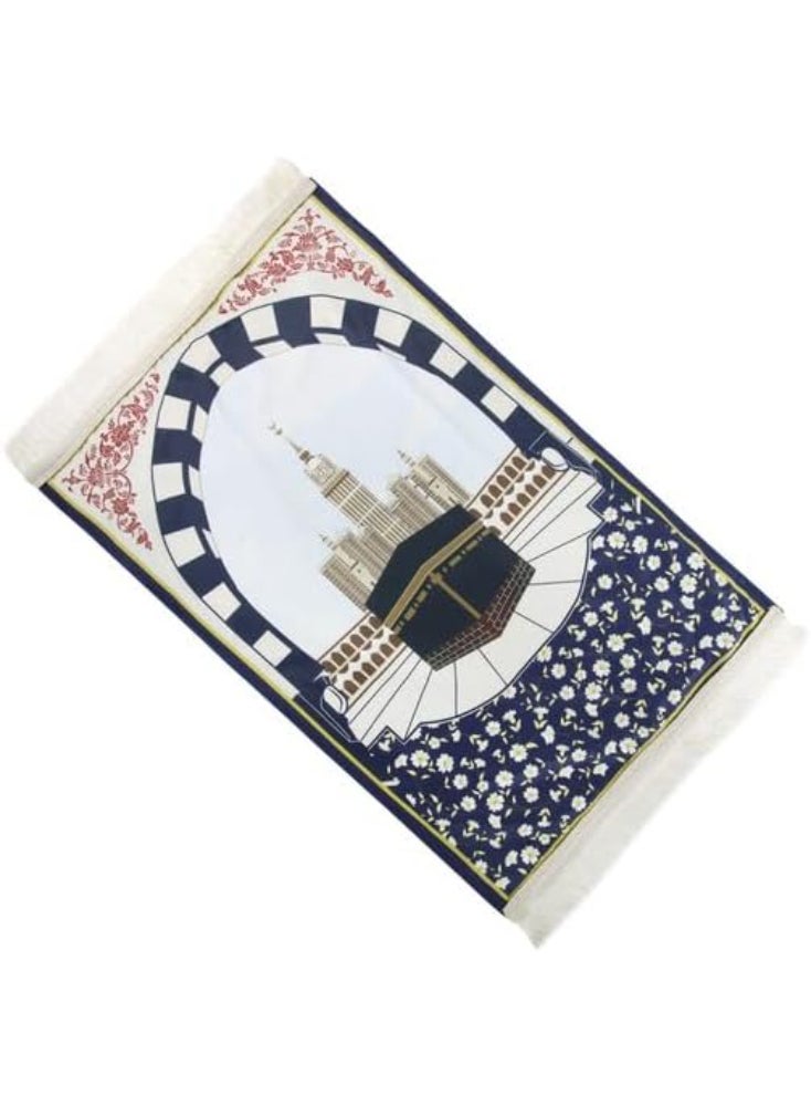 ماتكس سجادة صلاة مخملية مع حافظة سجاد، 68x117 سم - ازرق غامق و ابيض - Image 2