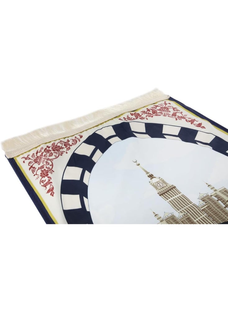 ماتكس سجادة صلاة مخملية مع حافظة سجاد، 68x117 سم - ازرق غامق و ابيض - Image 5