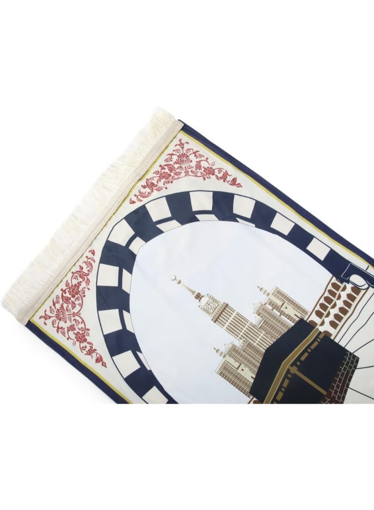 ماتكس سجادة صلاة مخملية مع حافظة سجاد، 68x117 سم - ازرق غامق و ابيض - Image 4