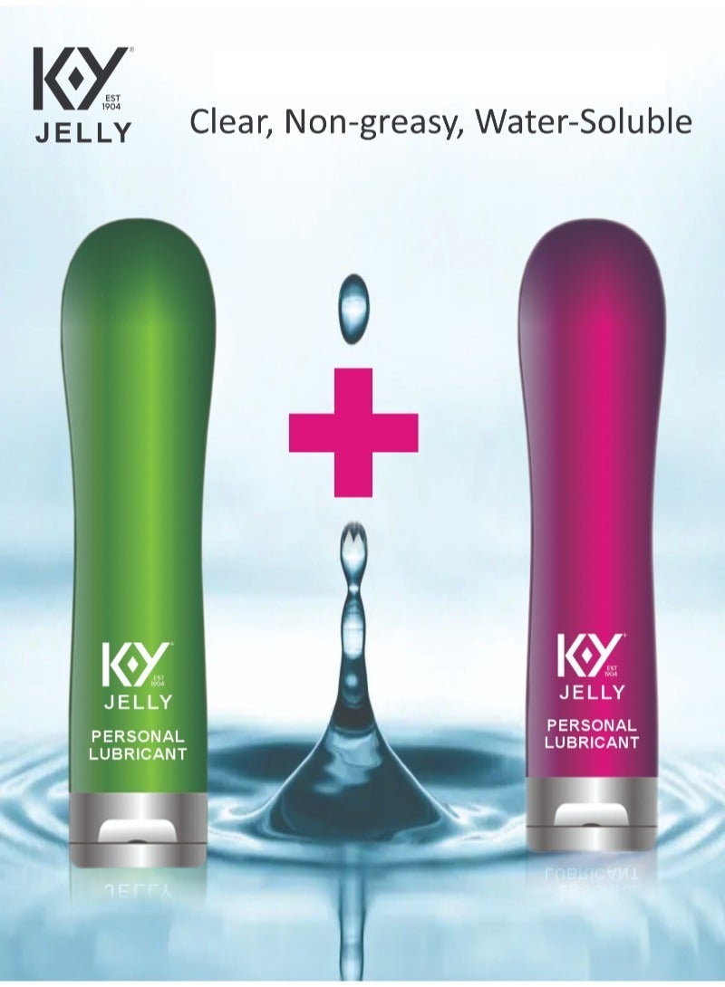K-Y Jelly Green Plus Red Water-Soluble Lubricant – Long-Lasting, Condom-Compatible, Moisturizing Intimate Gel Combo Pack