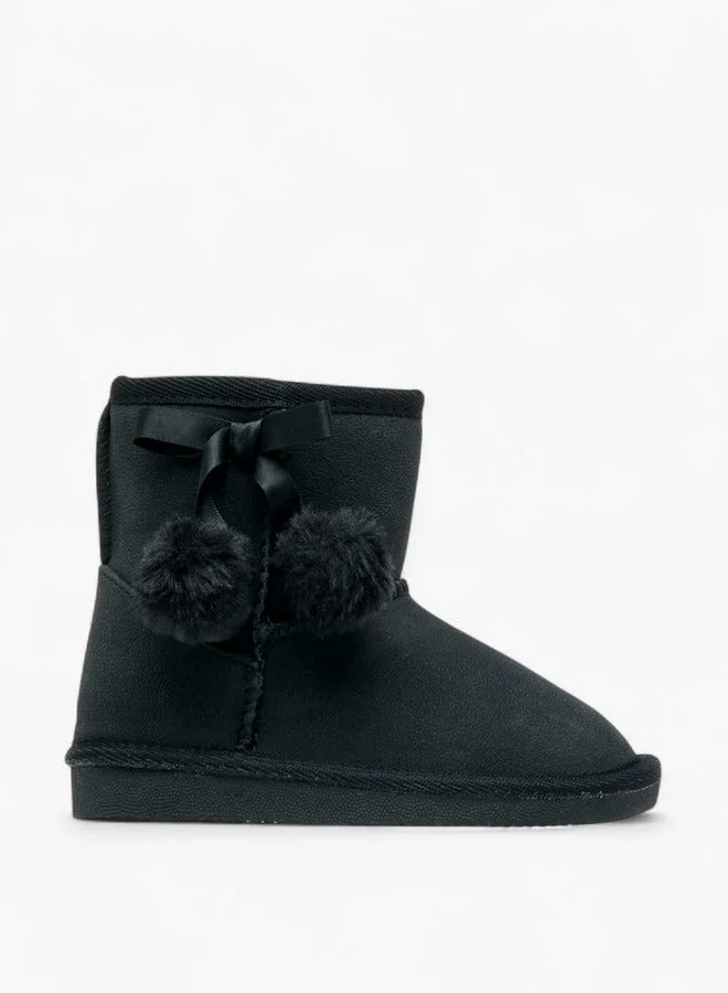 Flora Bella By Shoexpress Pom Pom Accent Ankle Boots with Zip Closure
