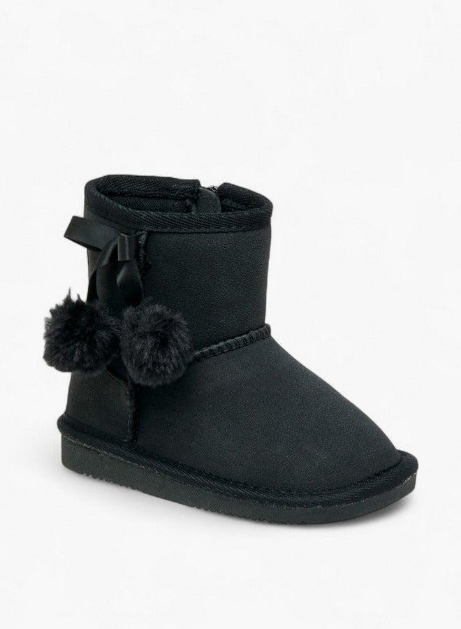 Flora Bella By Shoexpress Pom Pom Accent Ankle Boots with Zip Closure - Image 1