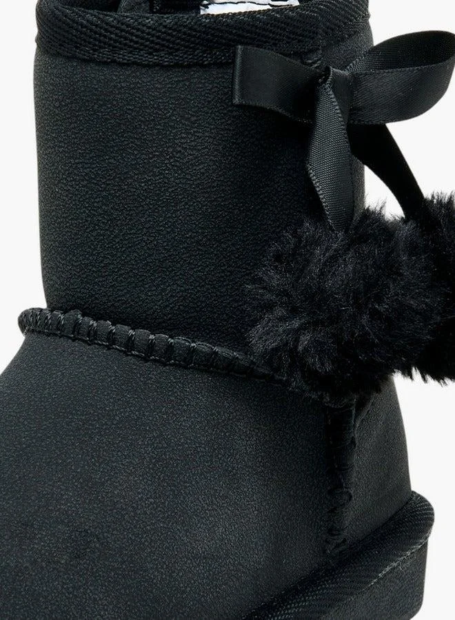 Flora Bella By Shoexpress BLACK Pom Pom Accent Ankle Boots with Zip Closure for Women | Best Price UAE