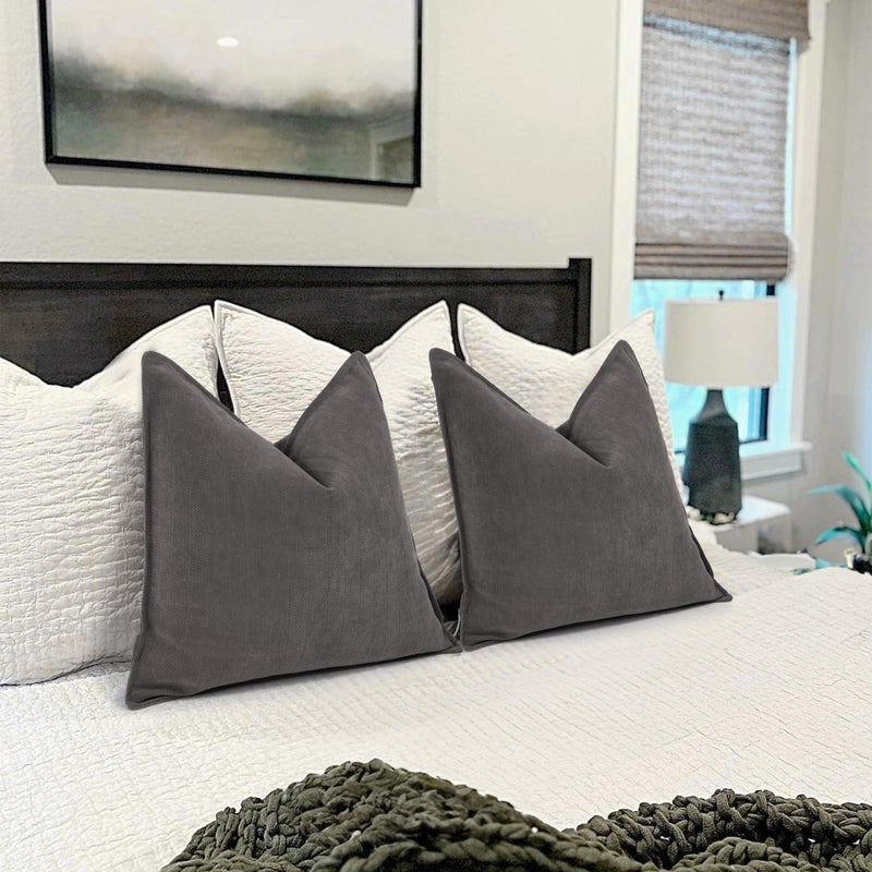 ZWJD Rustic Gray Pillow Covers 24x24 Set of 2 Chenille Throw Pillow Covers with Elegant Design Soft and Luxurious Decorative Throw Pillows for Couch, Bed, and Home Decor - Image 5