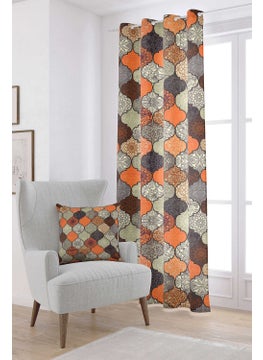 Cango Home Orange Brown Retro Vintage Digital Printed Curtain OTYK294-PR  - Image 1