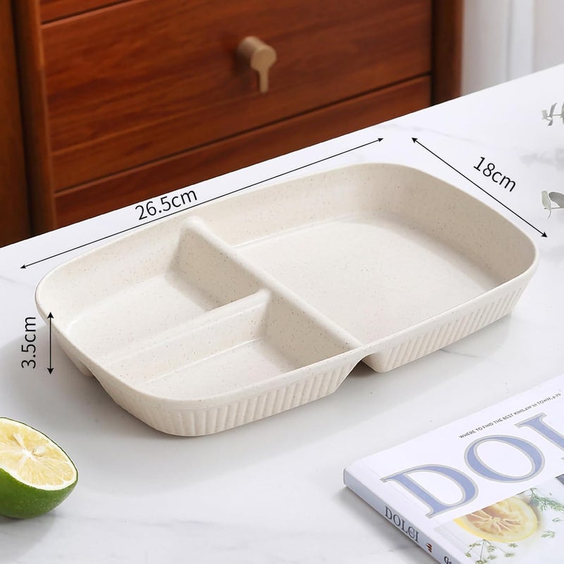 Oicia Divided Plates for Kids Adults Wheat Straw Portion Control Plate Reusable Plastic Compartment PlatesUnbreakable Dinner Plates Dessert Plates BPA Free Lunch Tray Beige Pack of 6 - Image 2