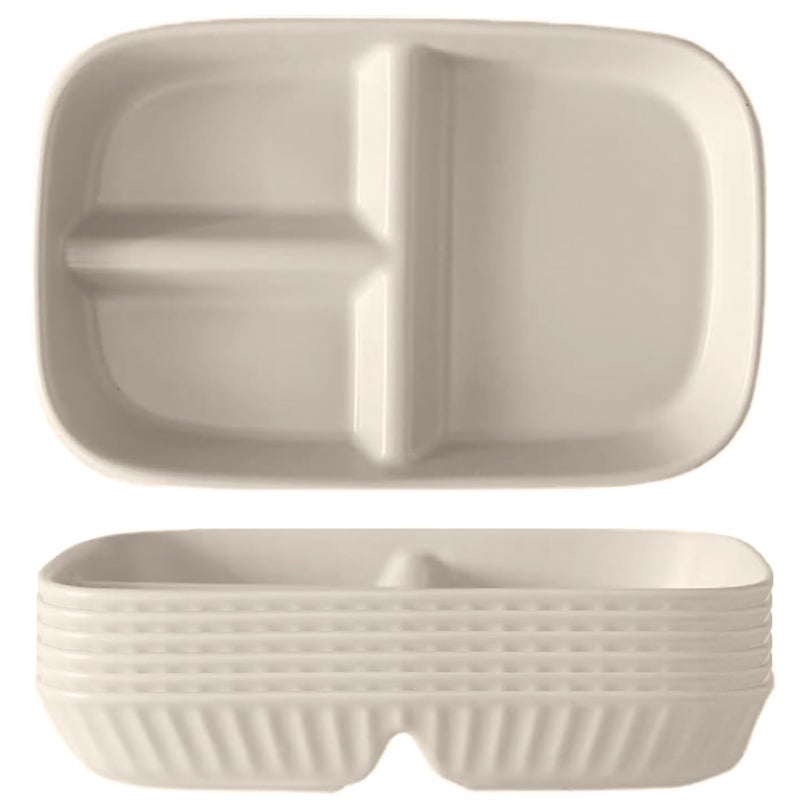 Oicia Divided Plates for Kids Adults Wheat Straw Portion Control Plate Reusable Plastic Compartment PlatesUnbreakable Dinner Plates Dessert Plates BPA Free Lunch Tray Beige Pack of 6 - Image 1