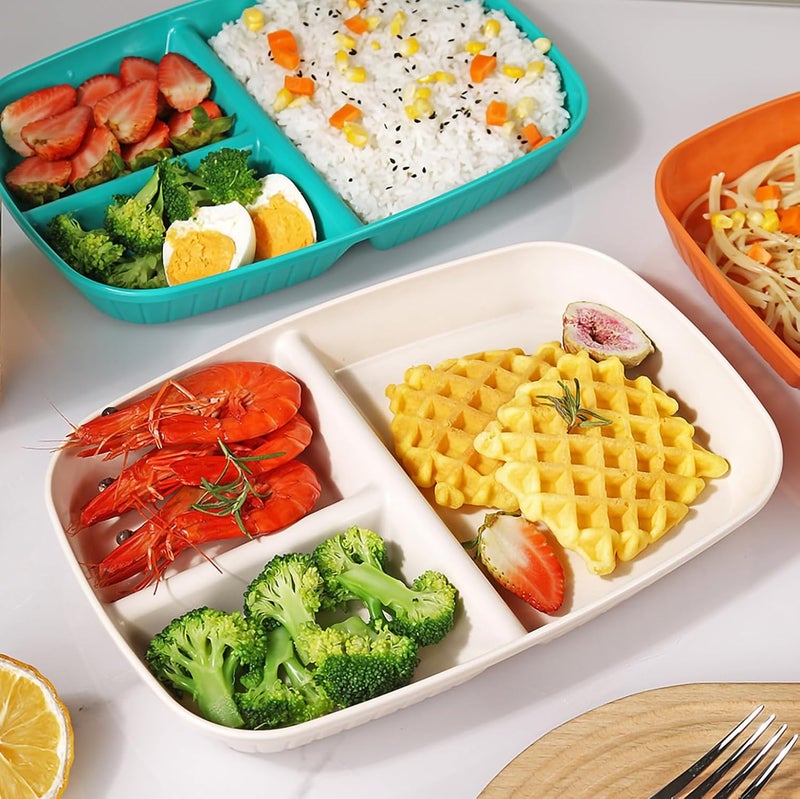Oicia Divided Plates for Kids Adults Wheat Straw Portion Control Plate Reusable Plastic Compartment PlatesUnbreakable Dinner Plates Dessert Plates BPA Free Lunch Tray Beige Pack of 6 - Image 3