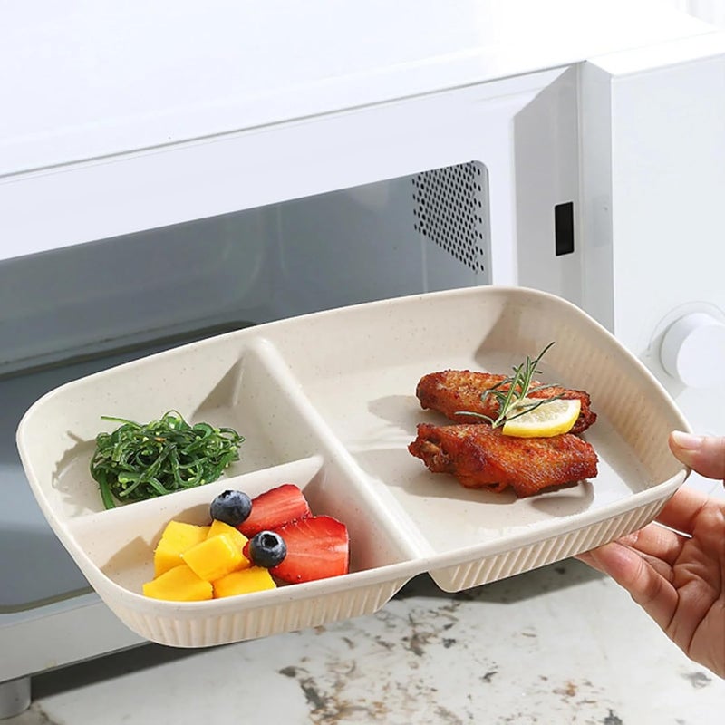 Oicia Divided Plates for Kids Adults Wheat Straw Portion Control Plate Reusable Plastic Compartment PlatesUnbreakable Dinner Plates Dessert Plates BPA Free Lunch Tray Beige Pack of 6 - Image 5