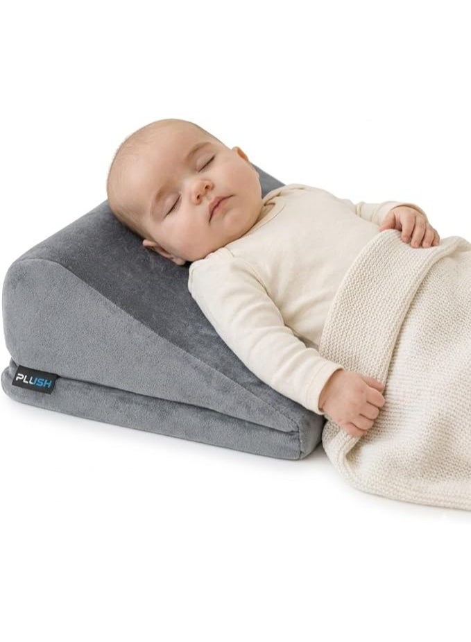 Plush Adjustable Baby Mini-Wedge Cushion - Elevated Support for Tummy Time and Sitting - Multipurpose Infant Propping Pillow with Soft Washable Cover - Grey - Image 1