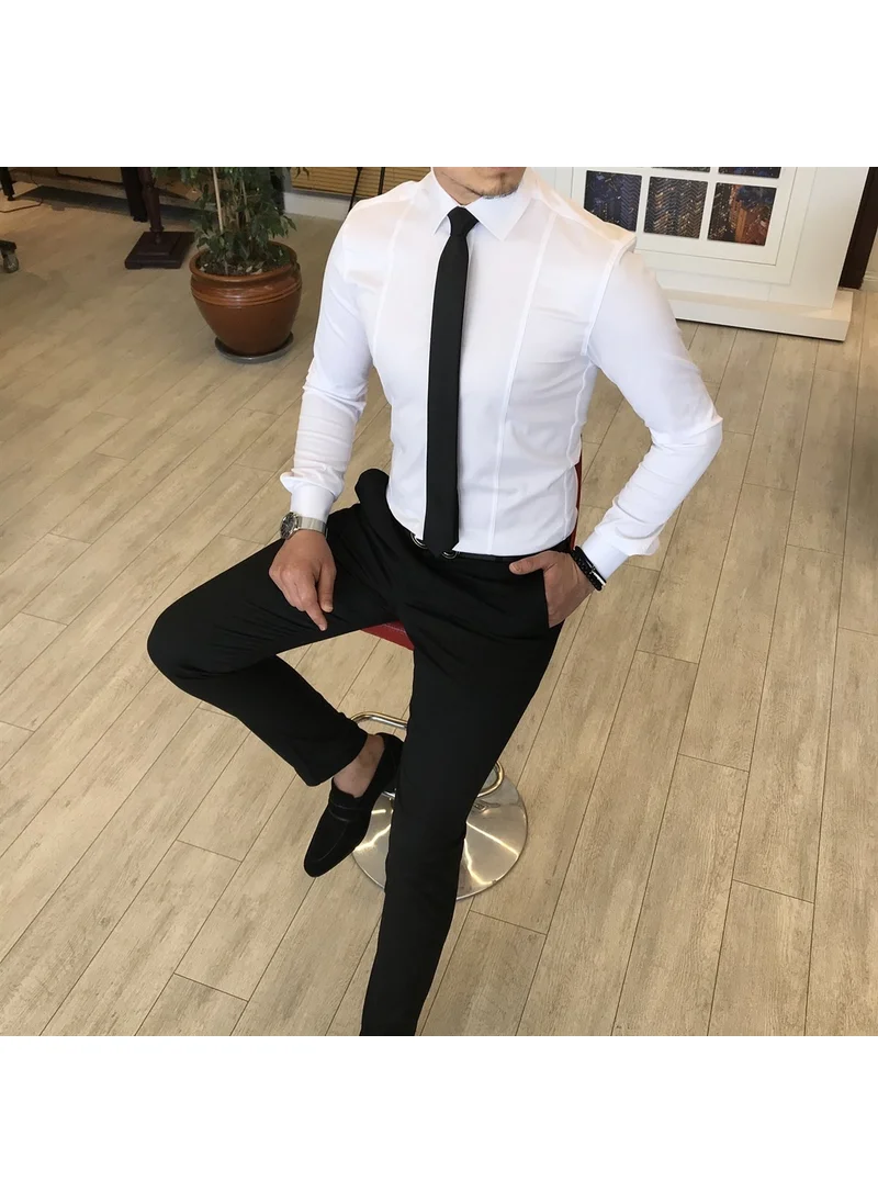 Terzi Adem Tailor Adem Italian Style Slim Fit Men's Tie Collar Shirt White T4775