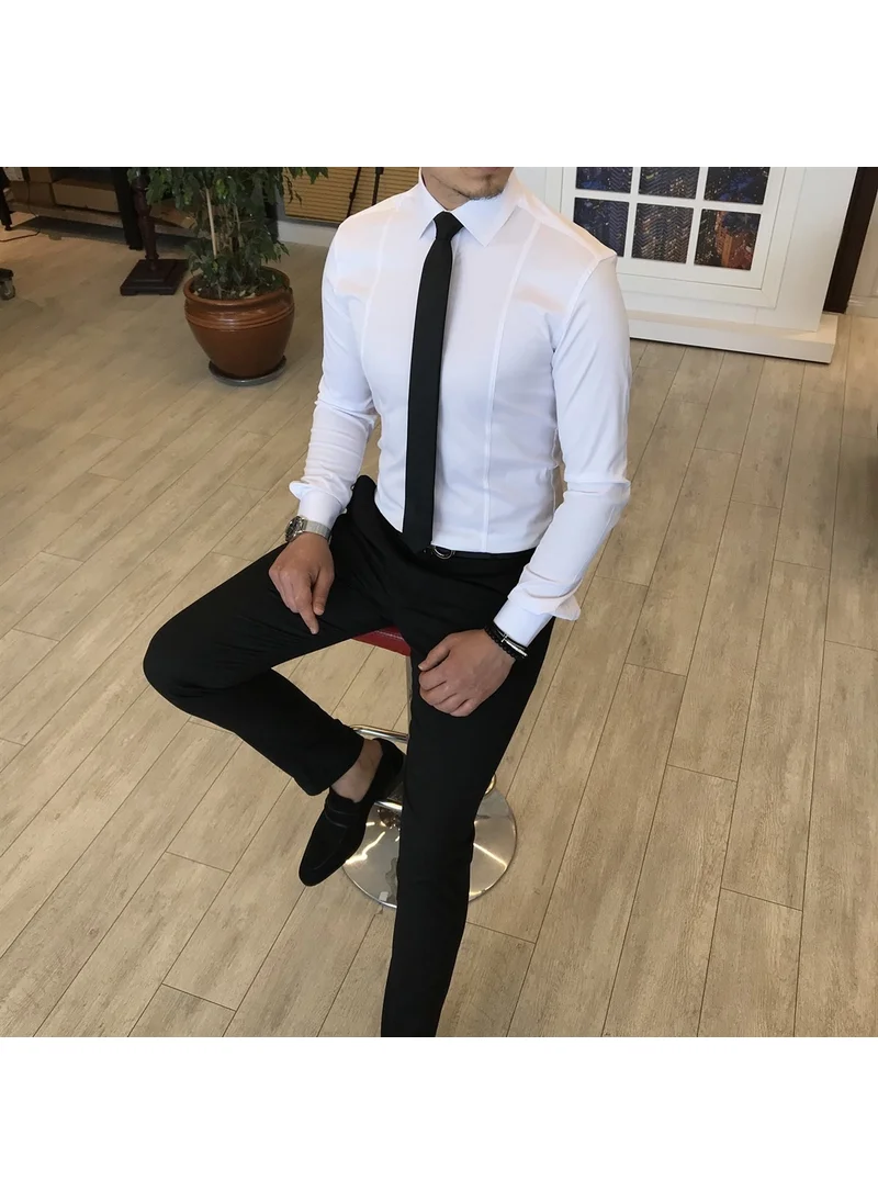 Terzi Adem Tailor Adem Italian Style Slim Fit Men's Tie Collar Shirt White T4775