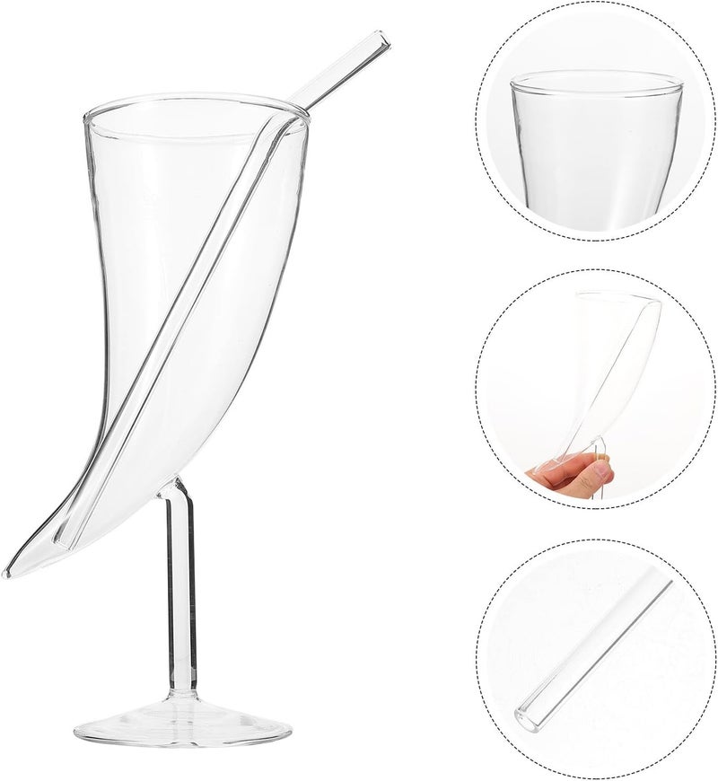 Moon Shaped Glass Cocktail Cup with Straw, Beverage and Wine Glass, 12oz High Footed Juice Drinking Cup for Parties and Restaurants - Image 5