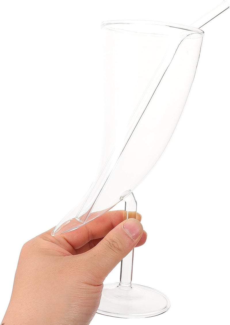 Moon Shaped Glass Cocktail Cup with Straw, Beverage and Wine Glass, 12oz High Footed Juice Drinking Cup for Parties and Restaurants - Image 1