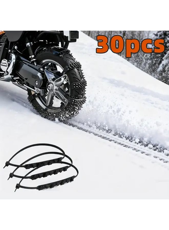 30 Pack Heavy Duty Motorcycle Anti Skid Snow Chains Adjustable Cable Ties Durable - Image 1