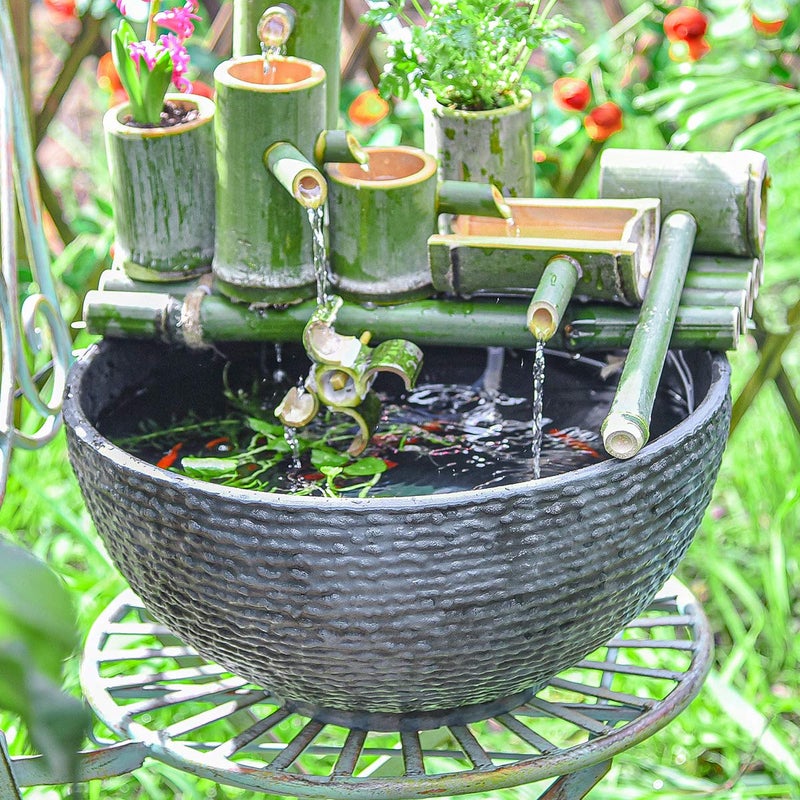 Sungmor Large Garden Bowl Planter Water Plant Pot, Miniature Landscaping Succulent Planter, 15.6 Inch Marble Texture Water Lily Pots, Small Fountain Base Mini Fish Pond Bird Bath - Image 2