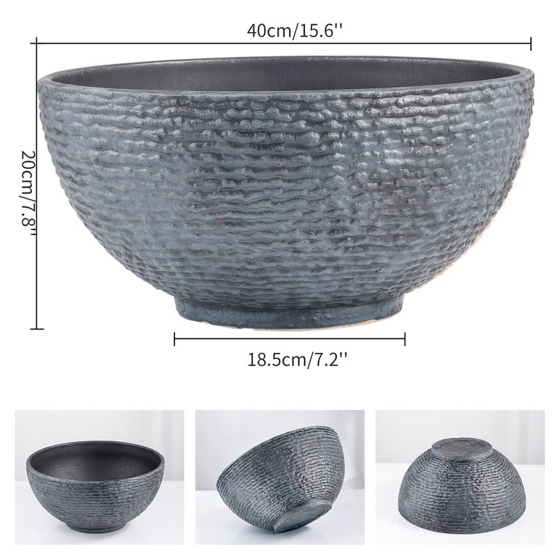 Sungmor Large Garden Bowl Planter Water Plant Pot, Miniature Landscaping Succulent Planter, 15.6 Inch Marble Texture Water Lily Pots, Small Fountain Base Mini Fish Pond Bird Bath - Image 5