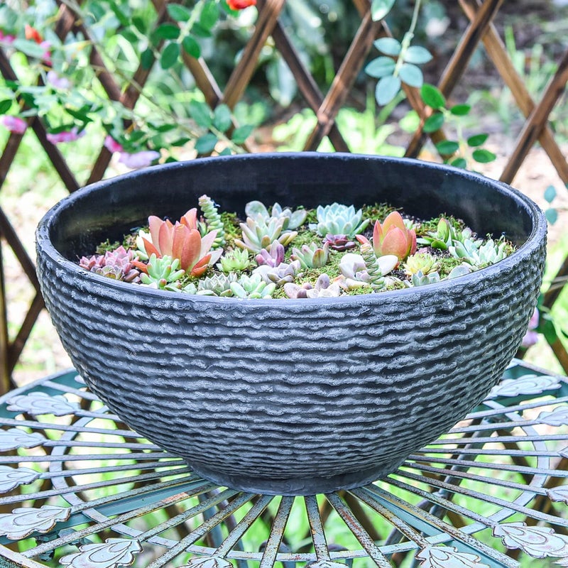 Sungmor Large Garden Bowl Planter Water Plant Pot, Miniature Landscaping Succulent Planter, 15.6 Inch Marble Texture Water Lily Pots, Small Fountain Base Mini Fish Pond Bird Bath - Image 4