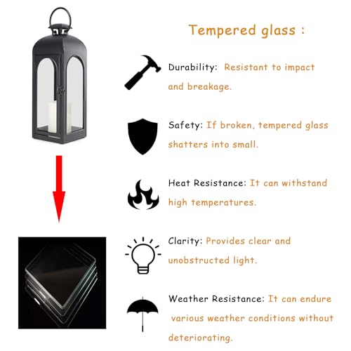 Bdor 20 Inches Metal and Stainless Steel Glass Decorative Lantern with Electronic Wax Effect - Indoor/Outdoor Decorative Lighting, Handcrafted Aesthetic, Perfect for Home, Parties, and Holiday Decor - Image 3