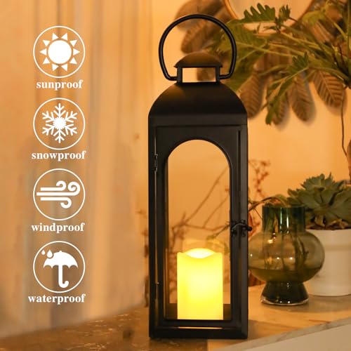 Bdor 20 Inches Metal and Stainless Steel Glass Decorative Lantern with Electronic Wax Effect - Indoor/Outdoor Decorative Lighting, Handcrafted Aesthetic, Perfect for Home, Parties, and Holiday Decor - Image 4