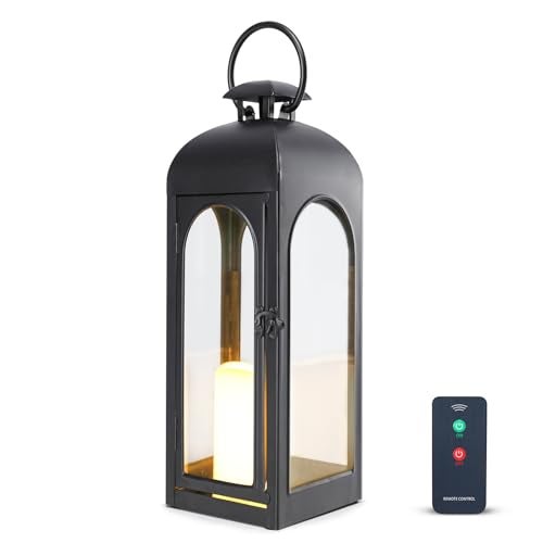 Bdor 20 Inches Metal and Stainless Steel Glass Decorative Lantern with Electronic Wax Effect - Indoor/Outdoor Decorative Lighting, Handcrafted Aesthetic, Perfect for Home, Parties, and Holiday Decor - Image 1