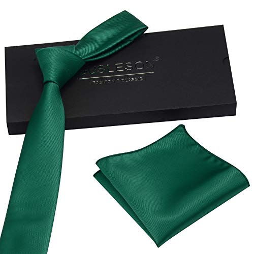 GUSLESON Forest Emerald Green Color Tie Slim Necktie and Handkerchief For Men Solid Skinny Ties Set (0754-28) - Image 2