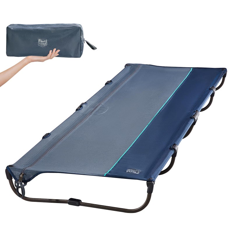 TIMBER RIDGE Lightweight Aluminum Camping Cot 20Second Quick SetUp Folding Cot with Zipper Closure Portable Carry Bag Included for Camping Travel and Outdoors Support up to 225lbs Blue