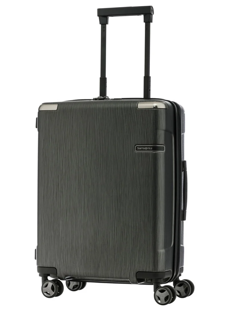 سامسونايت Evoa Suitcase Cabin Size 55 cm / 20 inch, 4 Spinner Wheels, Polycarbonate, Brushed Black|Aero-Trac Suspension Wheels|TSA Lock|Divider Pad|Anti-Theft Secuirty Zipper - 10 Years International Warranty