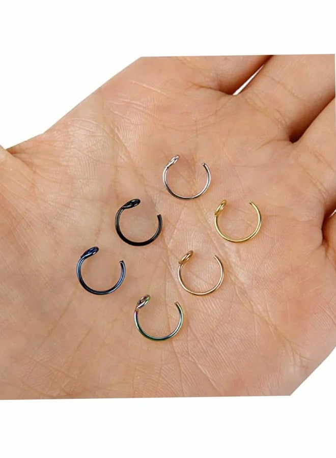 6 قطع غير خارقة وهمية ثقب الوجه الأنف الدائري الطوق ، الأنف ثقب الطوق الفولاذ المقاوم للصدأ غير ثقب حلقات الأنف هوب مجوهرات للنساء الرجال مجوهرات الجسم ، هدية للنساء الفتيات في سن المراهقة الرجال - Image 3