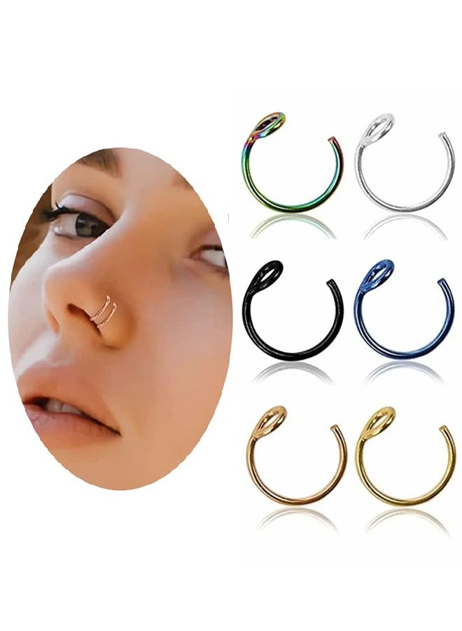 6 قطع غير خارقة وهمية ثقب الوجه الأنف الدائري الطوق ، الأنف ثقب الطوق الفولاذ المقاوم للصدأ غير ثقب حلقات الأنف هوب مجوهرات للنساء الرجال مجوهرات الجسم ، هدية للنساء الفتيات في سن المراهقة الرجال - Image 1