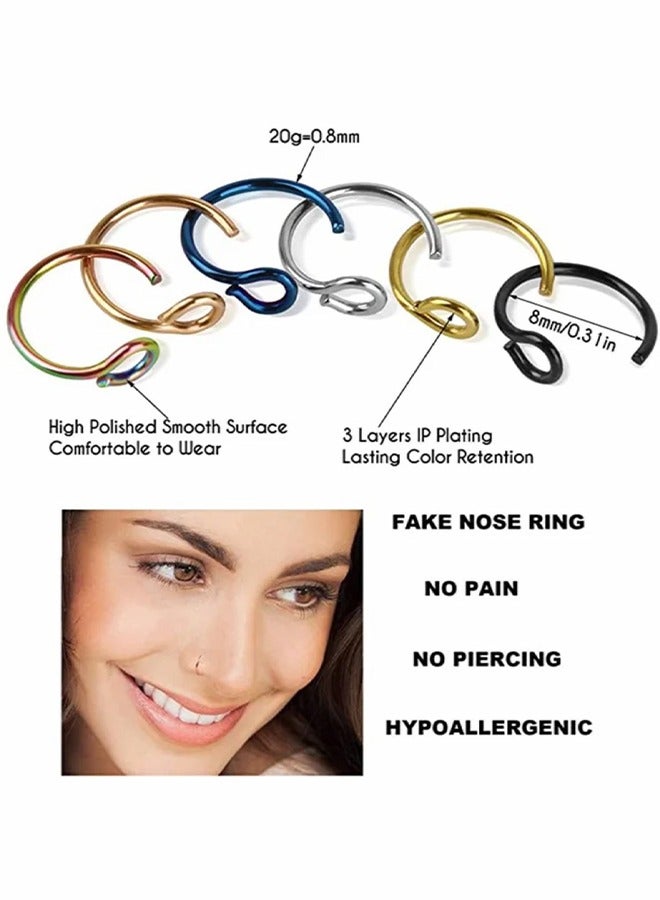 6 قطع غير خارقة وهمية ثقب الوجه الأنف الدائري الطوق ، الأنف ثقب الطوق الفولاذ المقاوم للصدأ غير ثقب حلقات الأنف هوب مجوهرات للنساء الرجال مجوهرات الجسم ، هدية للنساء الفتيات في سن المراهقة الرجال - Image 2