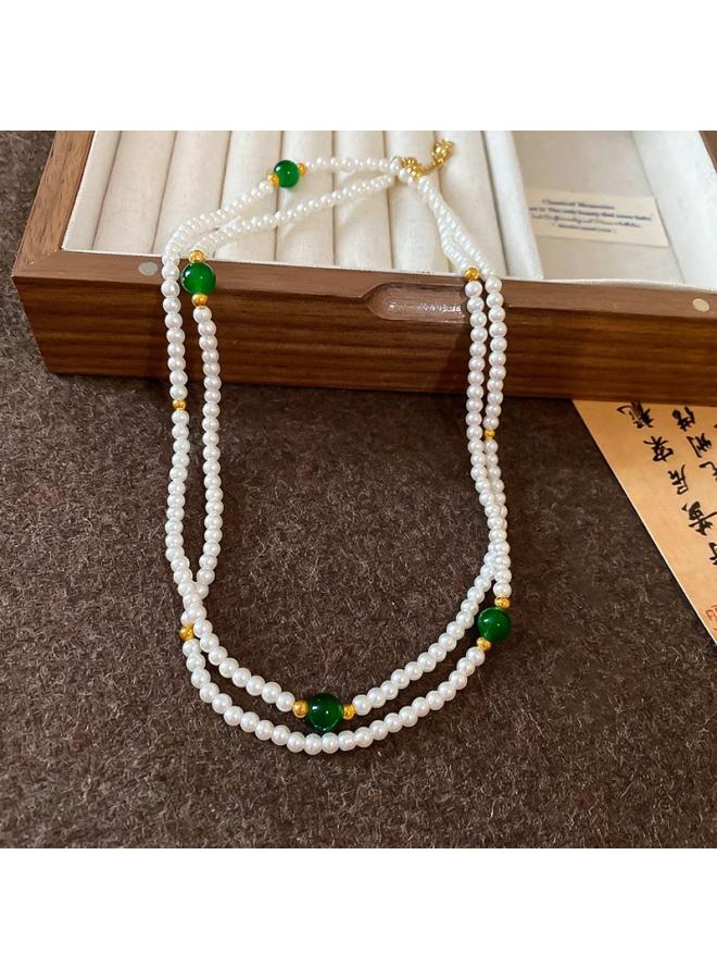 Contrast Color Geometric Lucky Bag Necklace New Chinese Retro Design Clavicle Chain Chinese Style Fashion New Necklace
